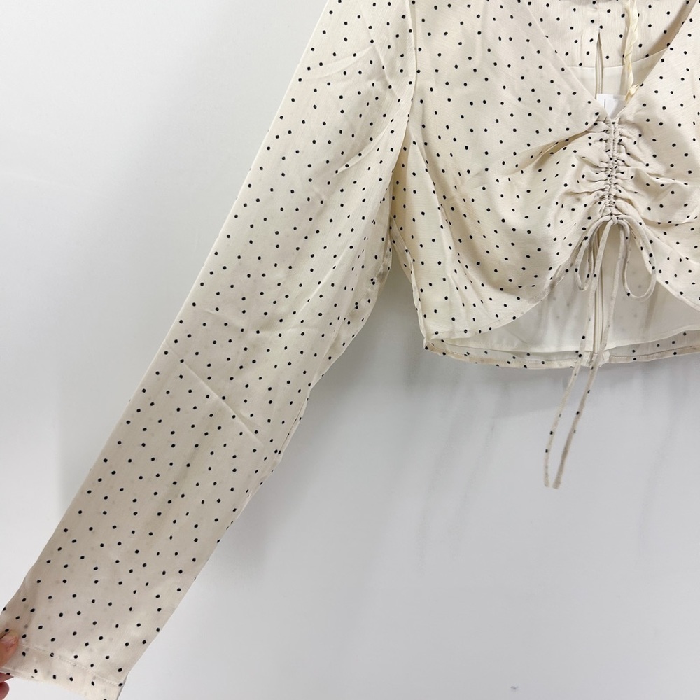 Revolve Significant Other Norah Cream Satin Polka Dot Cropped Blouse NWT - Picture 4 of 6